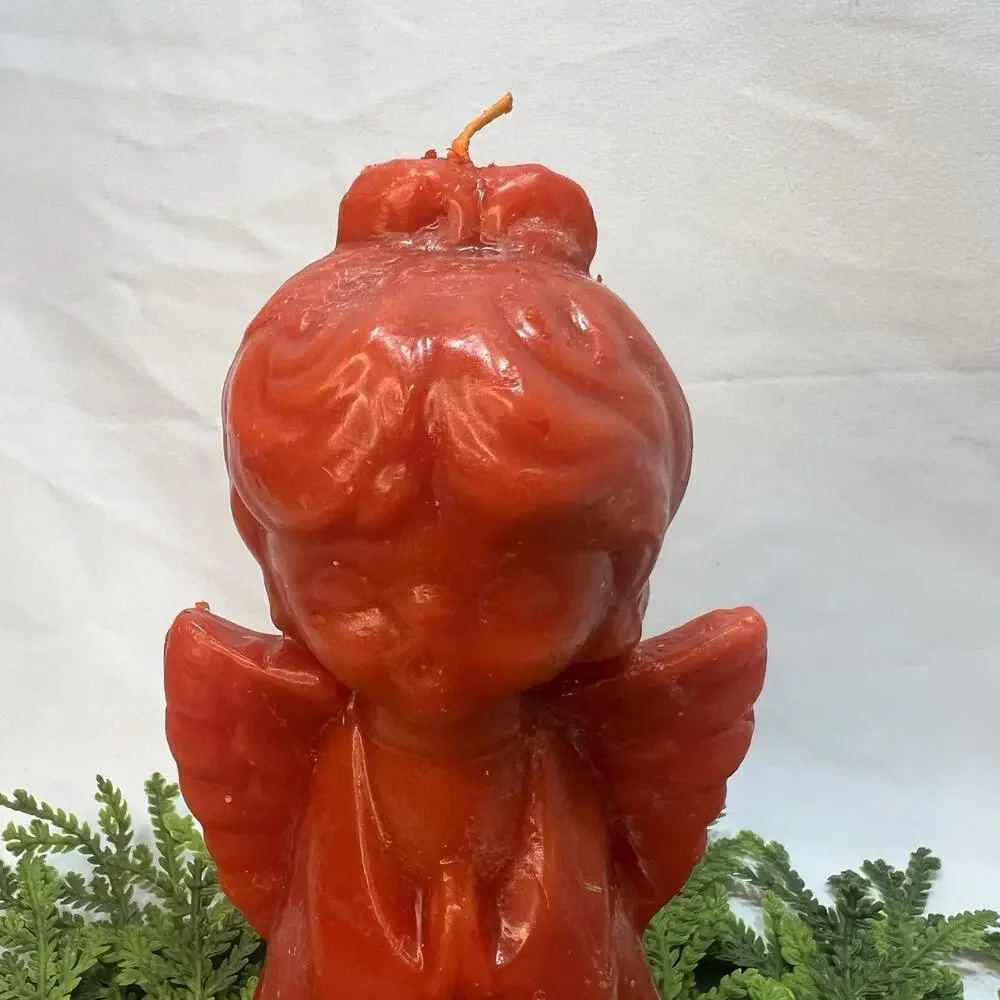 Vintage Chior Angel Red Orange Christmas Wax Candle Mid Century Figurine 7”